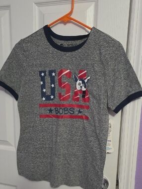 Skechers Gray Ringer Tee with Red & Blue USA Graphic